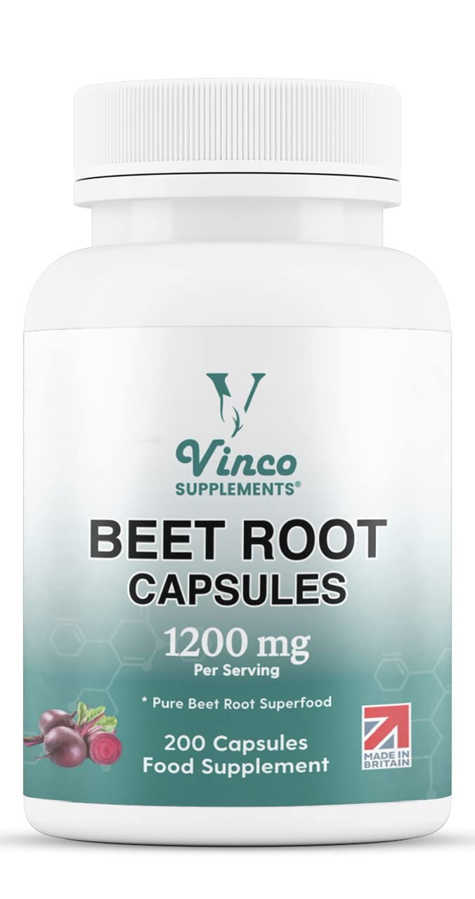Vinco Beetroot Capsules - 1200mg Organic BeetRoot Powder Per Serving - UK-Made, Non-GMO, Gluten-Free, Vegan Food Beet Root Supplements - Support Blood Pressure, Digestion, Immune System - 200 Capsules