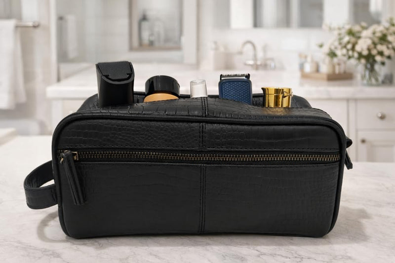 Men's Toiletry Bag, Travel Toiletry Bag for Men, Large Leather Dopp Kit for Men, Shaving Bag for Travel Accessories, LargeMens Toiletries Bathroom Organizer, Shaving kit, Dopp kit(Black)