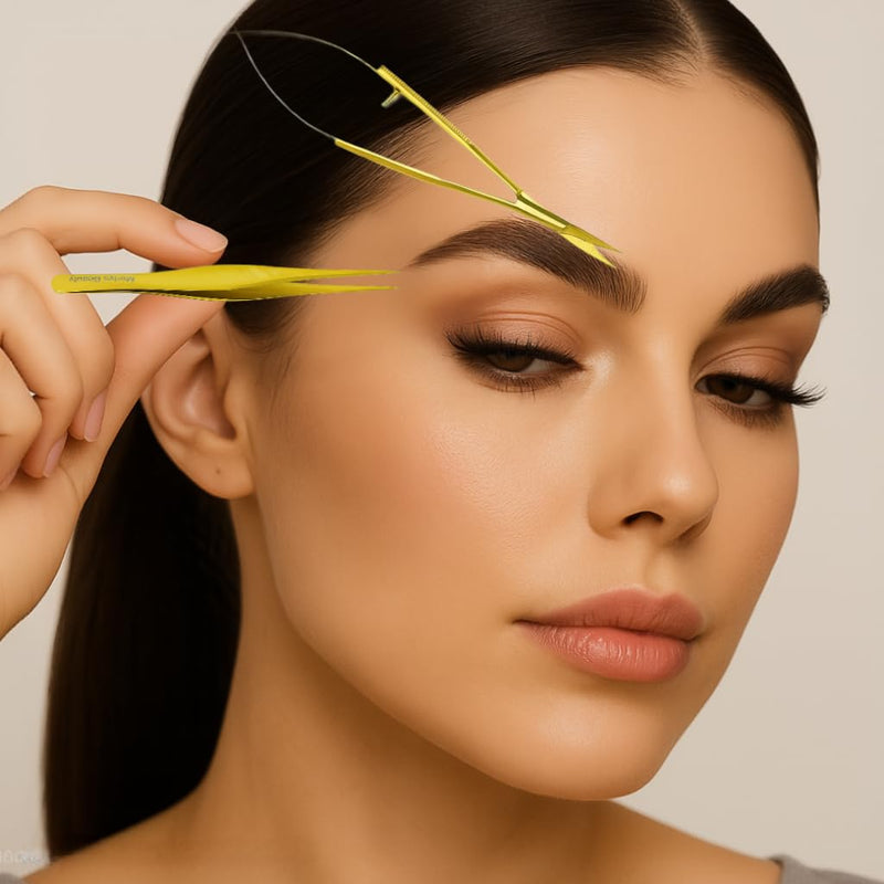 Professional Eyebrow Grooming Kit, 2-Piece Set with Tweezers and Scissors, Gold color