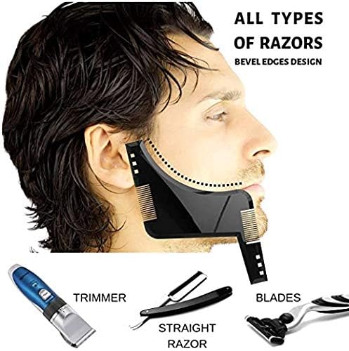 [Australia] - The Beard Styling Template- Stencil for Men - Lightweight and Flexible - One Size Fits All - Curve Cut, Step Cut, Neckline & Goatee Beard Shaping Tool in Black 