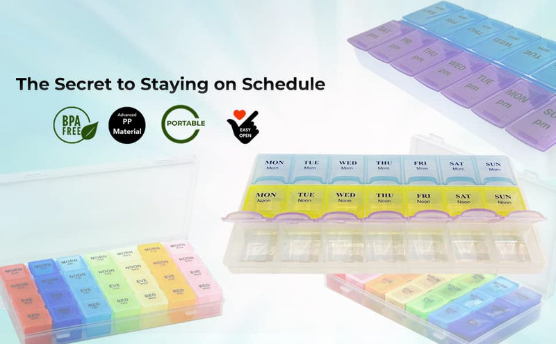 Weekly Pill Organizer with Snap Lids |7-Day Morn/NOON/Night |for Pills, Vitamin. MORN/NOON/NIGHT (7 Days)