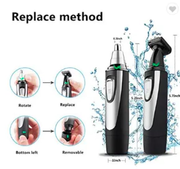 Ear and Nose Hair Trimmer Clipper 2025, Painless Eyebrow and Facial Hair Trimmer for Men and Women, Battery- Operated Trimmer with Waterproof Technology, Dual Blades for Easy Cleansing, Black