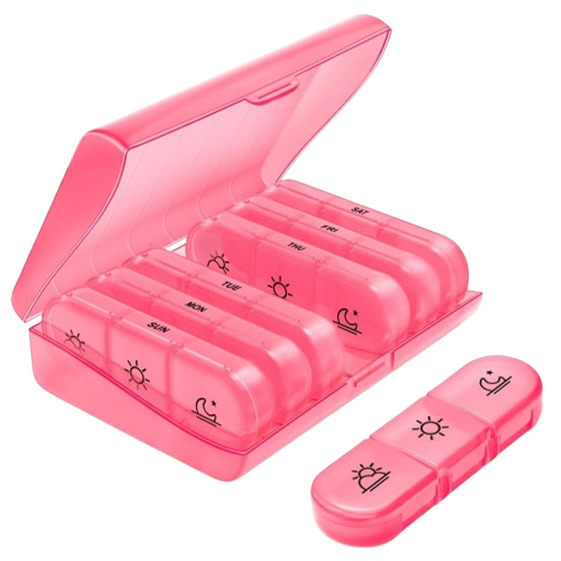 Weekly Pill Organizer 7 Day x 3 Times a Day,Medication & Pill Organizer Travel Case with Removable Compartments for Vitamins & Pills Kit (Pink) Pink