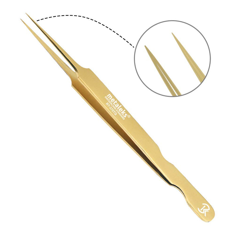 Professional Golden Tweezers for Eyelash Extension Hand Crafted Japanese Stainless Steel Precision Tweezers (Pointed Straight Tip.) Pointed Straight Tip.