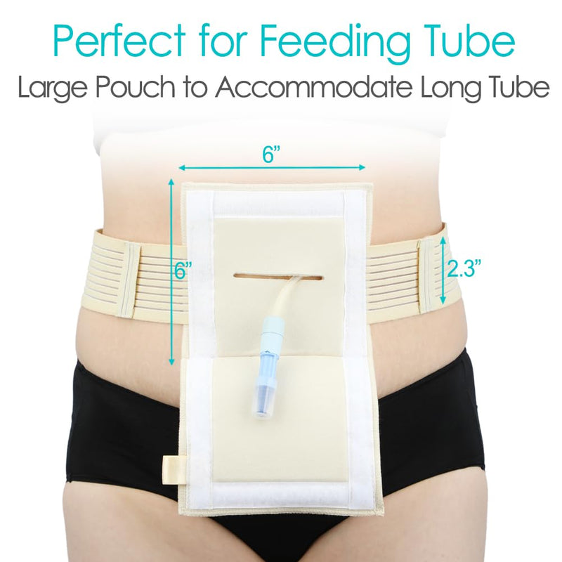 [Australia] - Breathable Feeding Tube Belt G Tubes Belts Peg Tube Belt Elastic G Tube Holder Gastrostomy Tubes Protective Supplies with 6" Square Sponge Pouch Pad Covers for Women Men Beige, Medium Medium (Pack of 1) 