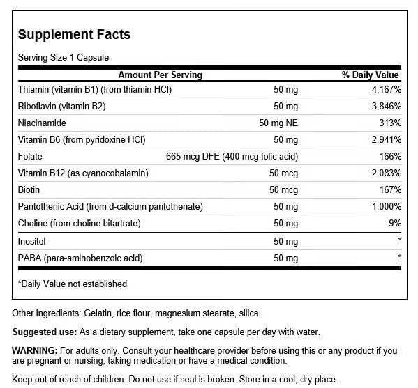Swanson Balance B-50 High-Potency B Vitamin Complex, 100 Capsules, 2 Pack | For Busy Adults Seeking Immune, Heart, and Nervous System Support, Comprehensive Blend of B Vitamins with B12 100 Count (Pack of 2)