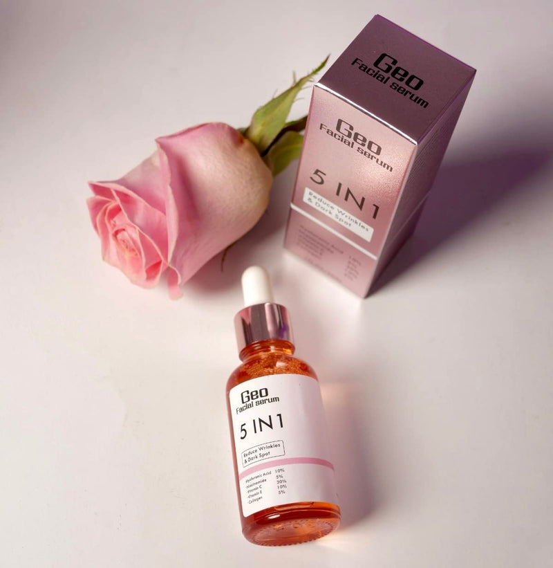 Geo Facial - Serum 5 in 1 - Facial serum with hialuronic acid, vitamin E, Vitamin C, Collagen, Niacinamide avoid acne, dark spots, correct skin tone, maximum hidration