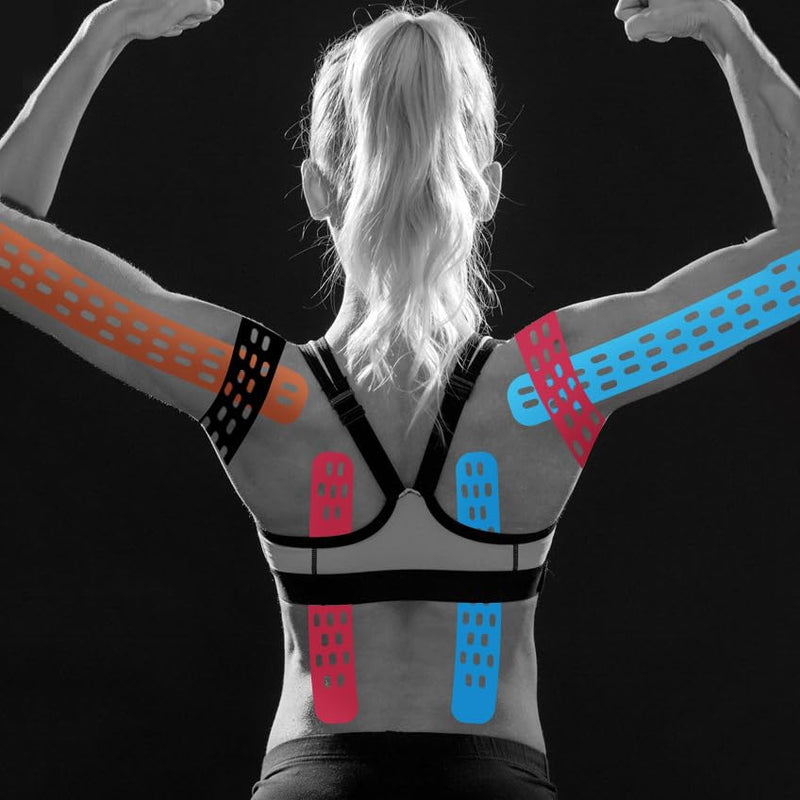 RooRuns Kinesiology Tape, (1 Roll) Original Cotton Elastic Premium Athletic Tape, Hypoallergenic and Waterproof K Tape for Muscle Pain Relief and Joint Support Blue