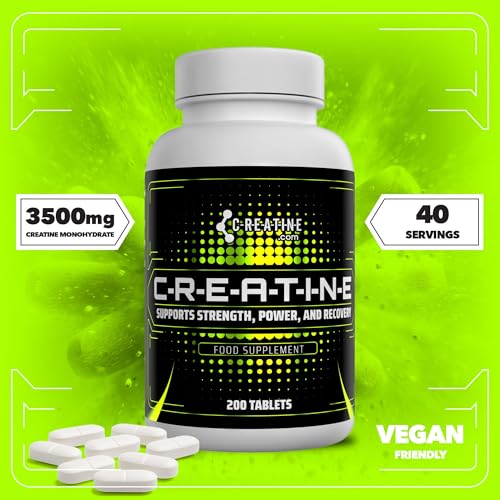 Creatine Tablets 3500mg – 200 Tablets | High Strength Muscle & Strength Support | Pure Creatine Monohydrate Supplement | Pre/Post Workout | Vegan-Friendly | Made in UK (Pack of 2) 200 count (Pack of 2)