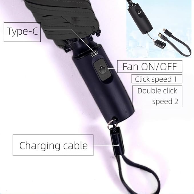 Sun Folding Umbrella with Built-in Fan, UPF 50+ Umbrella | USB Rechargeable, Portable UV Blocking Fan Umbrella for Rain, Hot Days, Beach and Sports pink