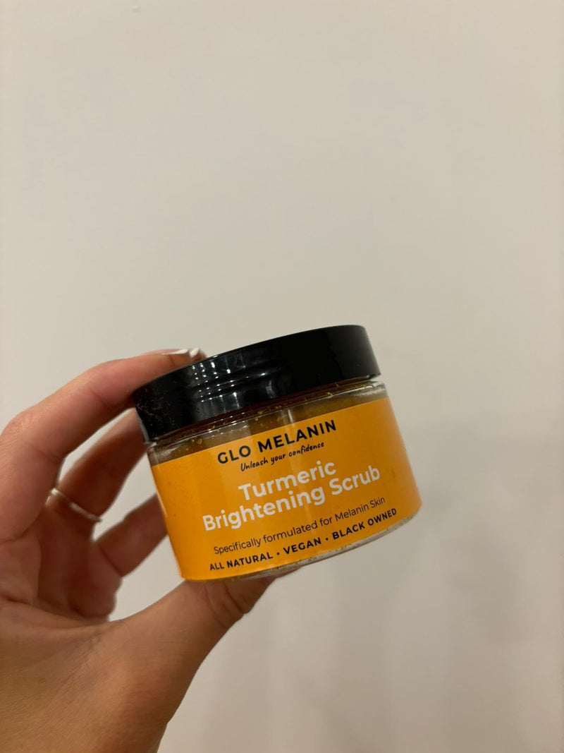 Glo Melanin Turmeric Brightening Scrub for Dark Spots [4 oz] | Includes Jojoba Oil - Sea Salt & Vitamin E, Brightening for Inner Thighs - Bikini Area - Underarms, Natural, Exfoliating 7 Ounce (Pack of 1)