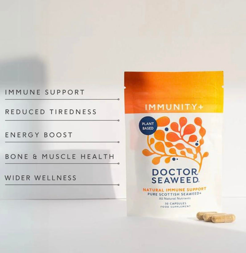 Doctor Seaweed | Immunity+ Capsules | 1 Months Supply | Organic Scottish Seaweed | Plant Based Vitamins B12 + D3 | Immune Support, Energy Boost, All Natural