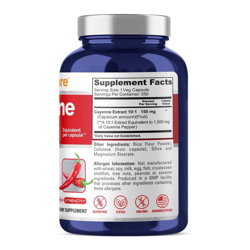 [Australia] - NusaPure Cayenne Pepper 1500mg Per Caps, 350 Veggie Capsules, Vegetarian, Non-GMO, Gluten-Free 