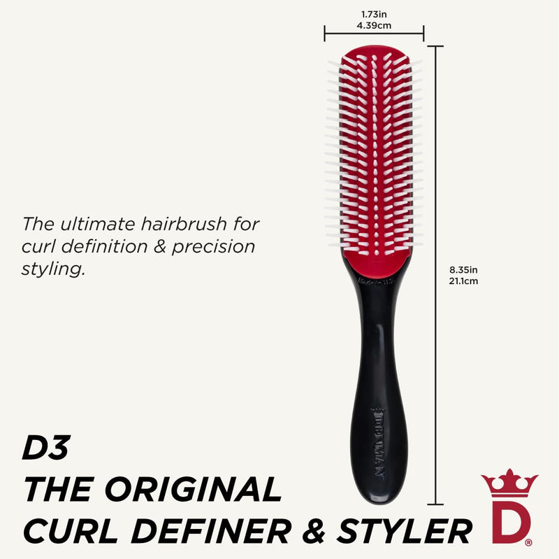 [Australia] - Denman D3 Original Curl Definer & Styler, Curly Hair Brush for Women & Men – 7 Row Detangling & Curl Defining Brush for Smooth Defined Curls - a precision Styling Brush for straight hair Black 