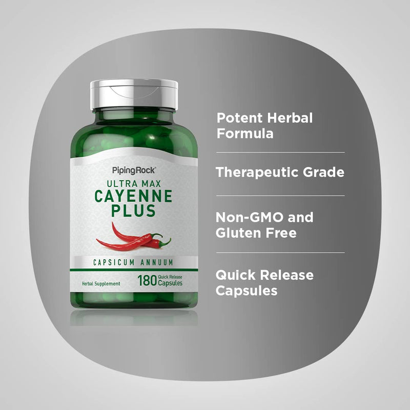 [Australia] - Piping Rock Cayenne Pepper Capsules | 180 Count | Capsicum Annuum | Plus Ginger and Hawthorn Berry | Herbal Supplement | Non-GMO, Gluten Free 