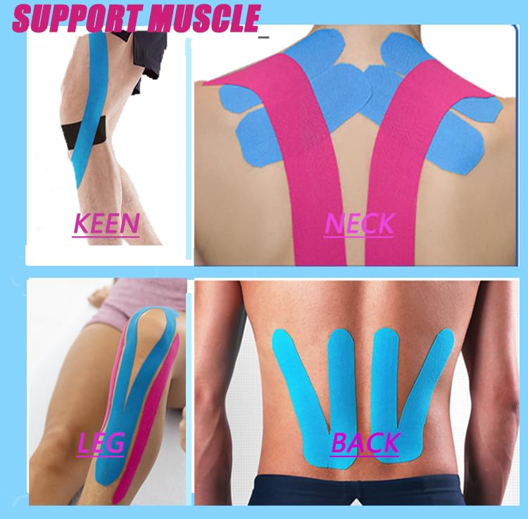 18 Pcs Kinesiology Tape for Shoulder and 10Pcs Kinesiology Tape for Knee and 40 Count Tape, Latex-Free Athletic Knee Tape Waterproof & Breathable