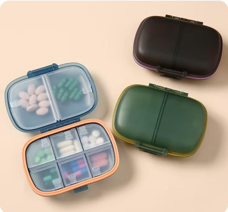 Pocket Travel Pill Organizer Box,8 Compartments Moisture Proof Pill Case Portable Small Pocket Pill Container Holder for Vitamin