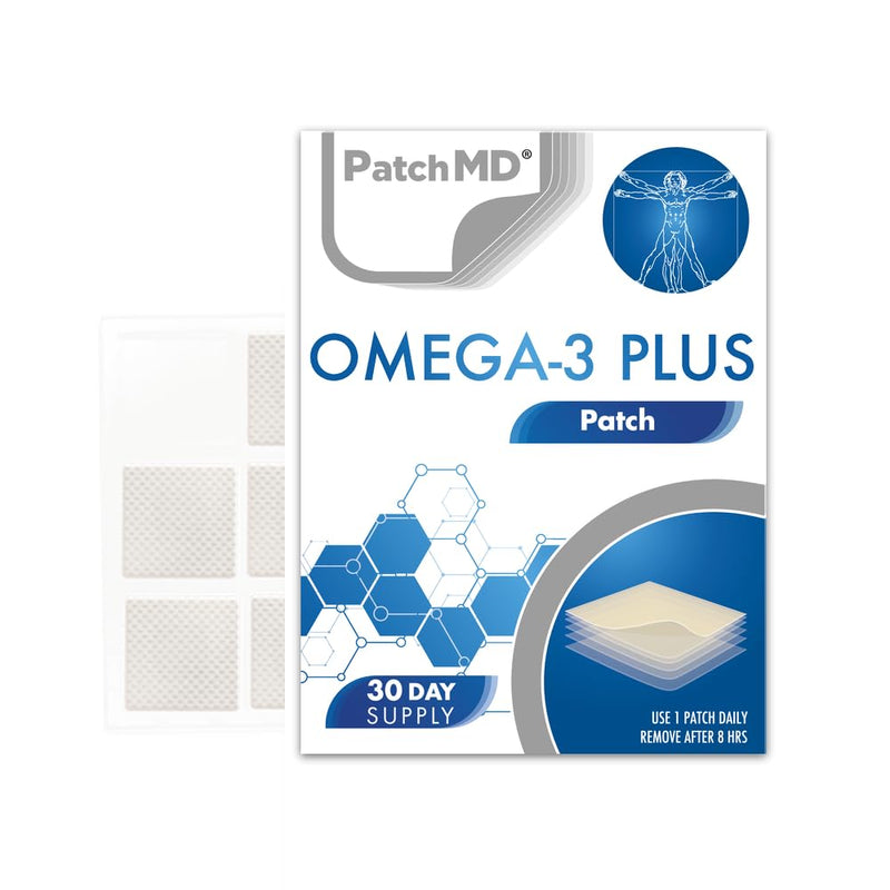 PatchMD Omega-3 Plus™ 30 daily topical patches. 100% natural. Cruelty free. Allergy & filler free. High absorption more bioavailable. Suitable for sensitive stomachs, & bariatric.