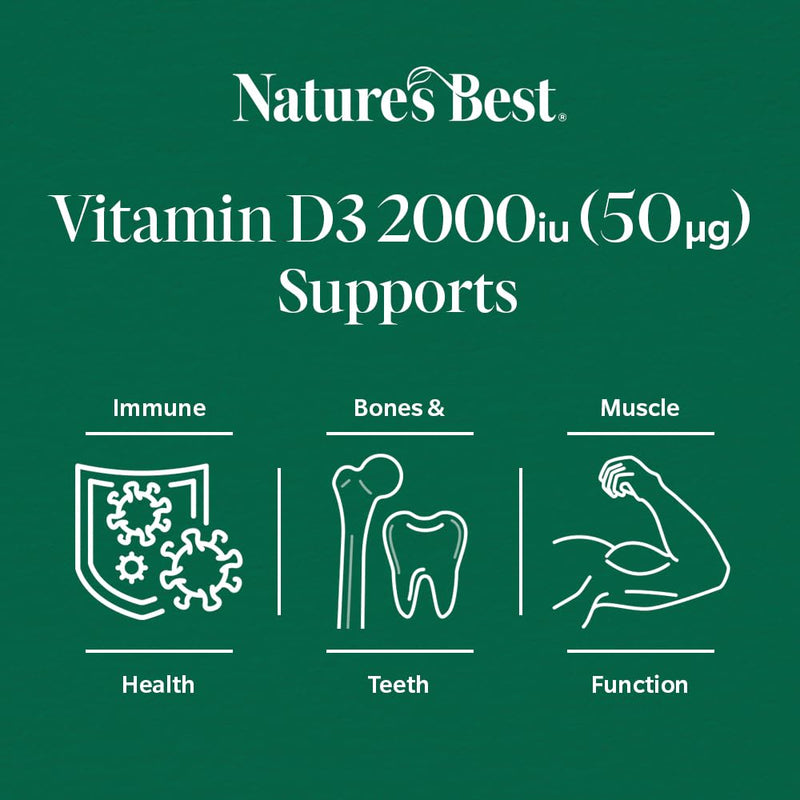 Nature's Best Vitamin D3 2000iu - High Strength & Highly Absorbable Supplement - UK Made - 180 Capsules (6 Months' Supply)
