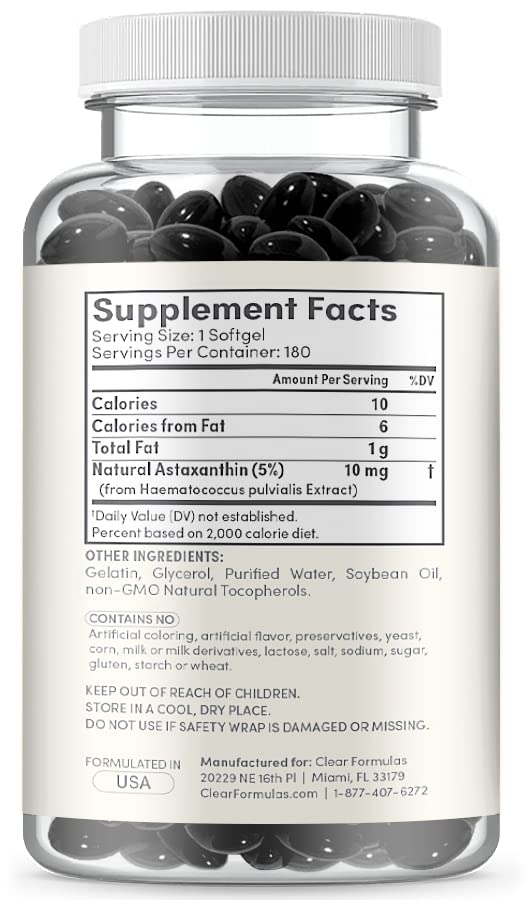 [Australia] - ClearFormulas Astaxanthin 10mg 180 Softgels Max Strength Astaxanthin Supplement 
