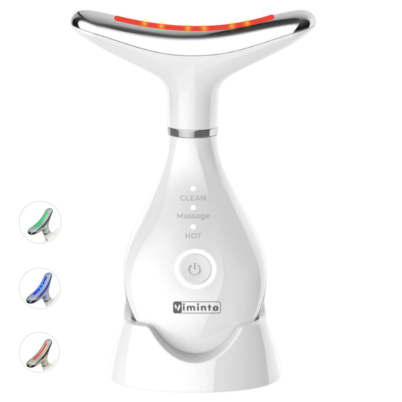 VIMINTO 3-in-1 Face Massager – Facial Massager Tool with Soothing Heat, Vibration, and Smart Touch – Red, Blue & Green Light Modes for Relaxation and Radiance – Compact & Portable - White