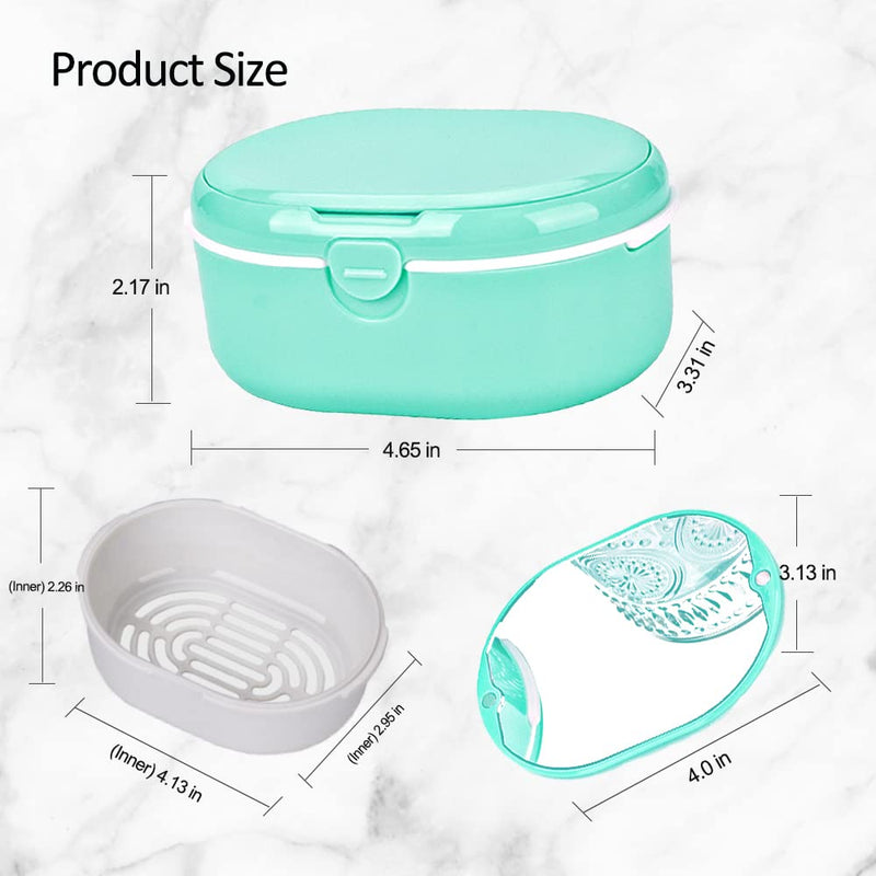 [Australia] - Denture Case, Double Denture Slot Cup Case Wet & Dry Portable Denture Case Portable False Teeth Container, Denture Cup with Lid for Cleaning Household Office Travel (Green) Green 