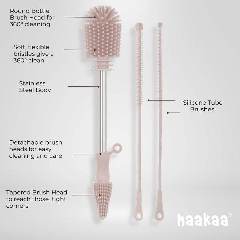 [Australia] - Haakaa Silicone Cleaning Brush Kit ‚Äì Household Cleaning Brushes for Bottles and Crevices ‚Äì Food-Grade Silicone: Dishwasher Safe (Brush-Grey) Brush-grey 