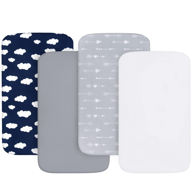 [Australia] - Baby Bassinet Sheets 4 Pack Compatible with 33" x 20" Mika Micky, Baby Delight, Dream On Me, AMKE and Other Rectangle Bassinet Mattress, Ultra Soft & Skin Friendly, Washer & Dryer Navy Blue Cloud for Mika Mikcy & Baby Delight & Bedside Sleeper 