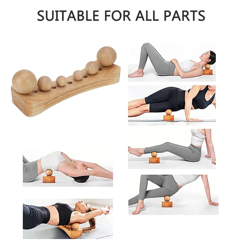 [Australia] - Wooden Point Massager, Psoas Muscle Release Tool, 6 Massage Heads, Back, Waist, Shoulder, Neck, Hips, Pelvic Correction, Manual/Hand-Powered 