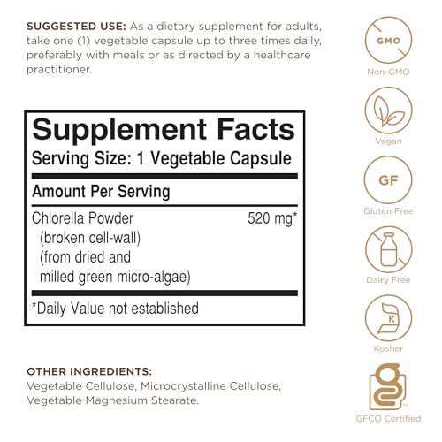 Solgar Chlorella 520 mg Vegetable Capsules - Pack of 100 - High Concentration of Chlorophyll - Helps Fight Cell Damage - Herbal Supplement - Kosher, Vegan and Gluten Free