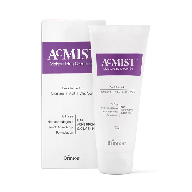 Acmist Moisturizing Cream Gel for Oily & Acne-Prone Skin | Oil-Free, Non-Comedogenic, Quick Absorbing & Makeup Friendly | With Vitamin E, Aloe Vera & Squalane | For Men, Women & Teens | 50g Pack 2 1.76 Ounce (Pack of 2)