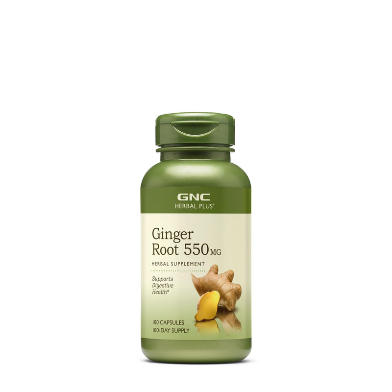 GNC Herbal Plus Ginger Root 550mg, 100 Capsules, Supports Digestive Health