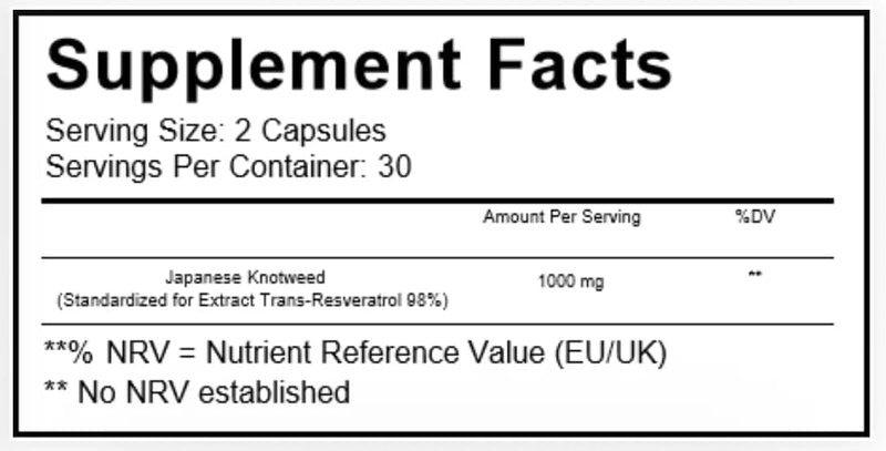 Welzo Trans-Resveratrol 1000mg Per Serving – 60 Vegetarian Capsules | High-Strength Antioxidant for Anti-Ageing, Cellular Purity & Longevity | 98% Standardised Japanese Knotweed | Third-Party Tested