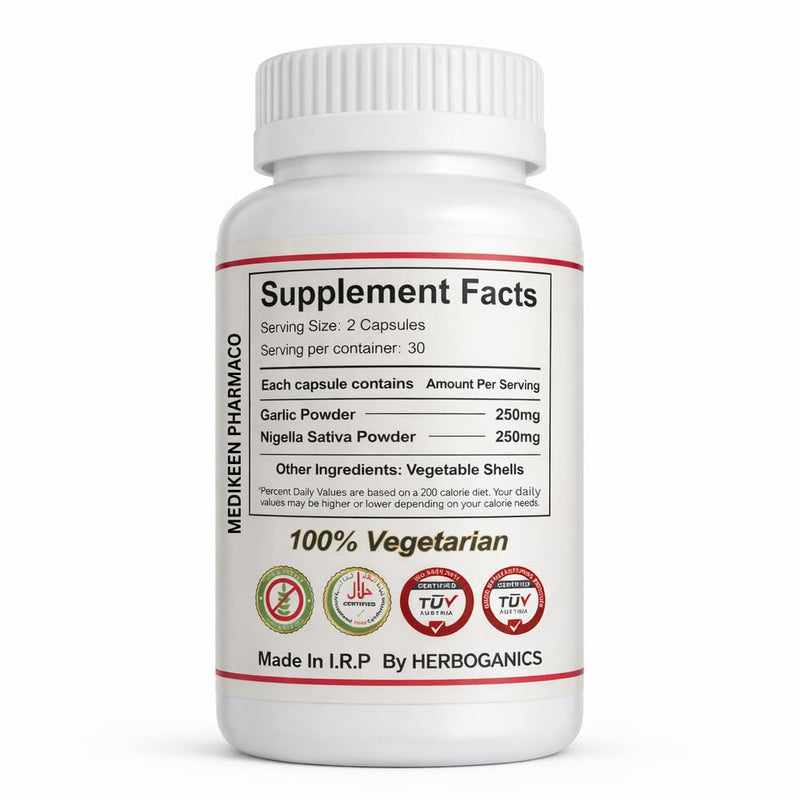 Black Seed & Garlic Capsules 500mg – 60 Vegetarian Capsules – Nigella Sativa & Garlic Powder Supplement – Natural Antioxidant Herbal Supplement – Supports Immunity, Heart Health & Detox