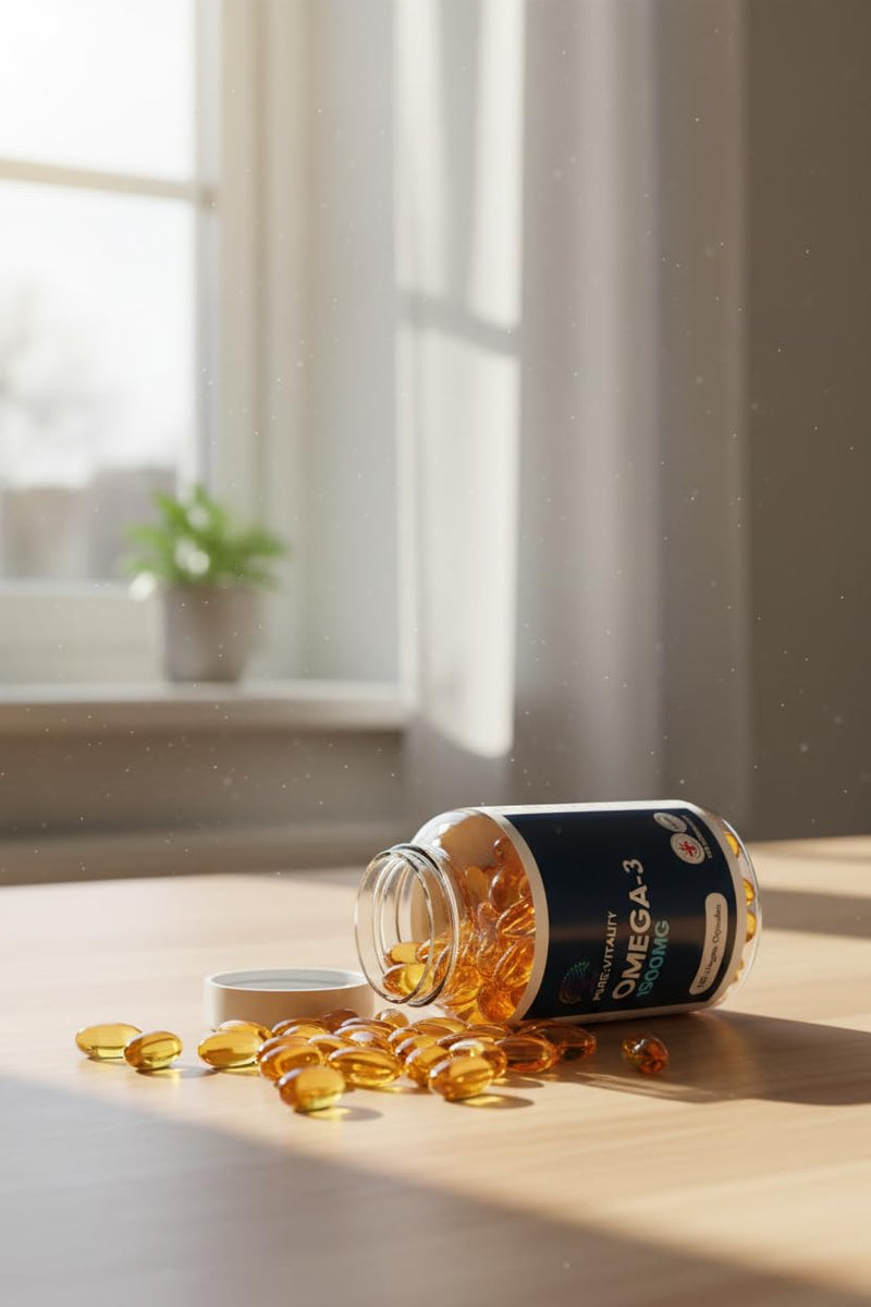 Pure Vitality | Omega-3 Fish Oil 1500mg per Serving – 800mg EPA & 600mg DHA – 120 Softgels