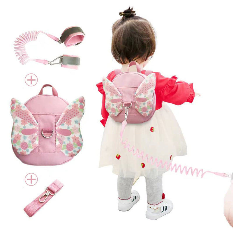 3 in 1 Toddler Backpack with Leash Anti Lost Wrist Link and Safe Strap Belt Baby Harness Leash for Walking with Butterfly Wings Suitable for 1~3 Years Girls