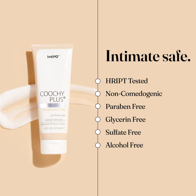 [Australia] - IntiMD Coochy Plus Intimate Shaving Cream Fragrance Free For Pubic, Bikini Line, Armpit and more - Rash-Free, Prevents Razor Burns & Bumps, In-Grown Hair, Itchiness 8oz Tube 