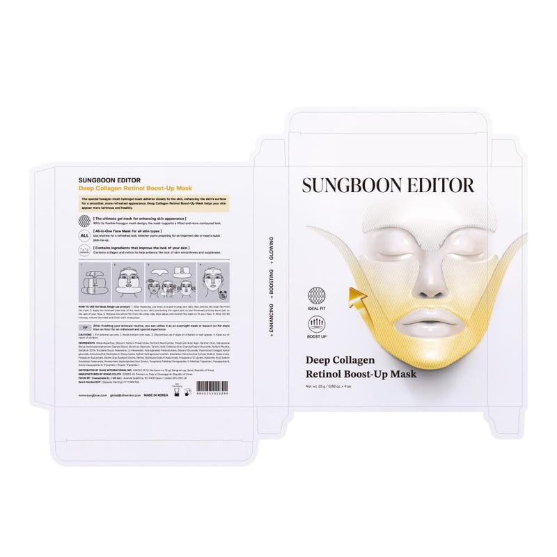 SUNGBOON EDITOR Deep Collagen Retinol Tension Boost Up Mask | Retinol, Volufiline, Lifted Skin, Skin Firmness, Boosted Volume for Sagging skin, Double Chin Reducer, V Line Lifting Mask, 25g x 4ea