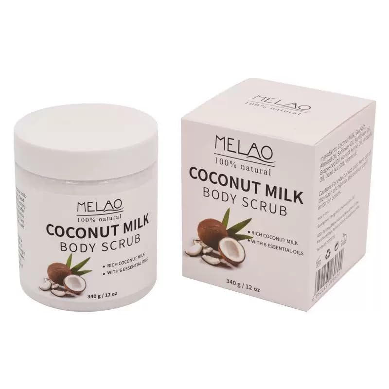 Coconut Milk Body Scrub Smooth & Soften Skin 12 oz | Dead Sea Salt Exfoliator,Avocado Oil & Vitamin E,Hydrating & Moisturizing,Vegan & Cruelty Free,Great Unisex Gift