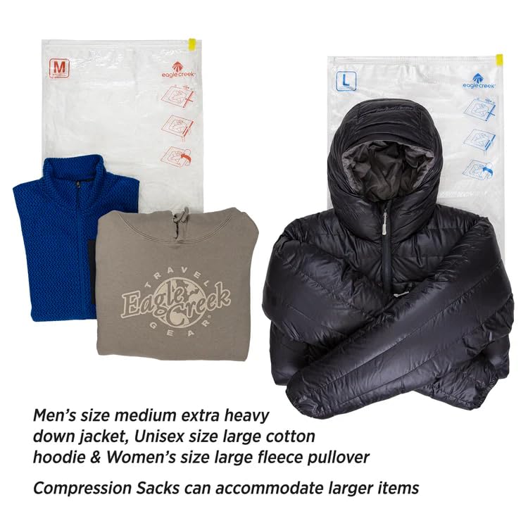 Eagle Creek Pack-It Compression Bags for Travel Set - Featuring One-Way Pressure Valve & Zip - For Efficient Travel Bag Packing - Water Resistant - Clear - Medium/Large (Pack of 2) M/L (Pack of 2)