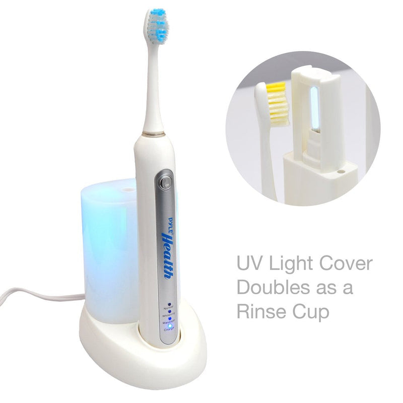 [Australia] - Pyle Wave Rechargeable Electric Toothbrush - w/ 3 Brush Mode, UV Light, 2 min Timer, 2 Oral Brush Heads, Charging Dock Holder - for Kids, Teens, Adults 