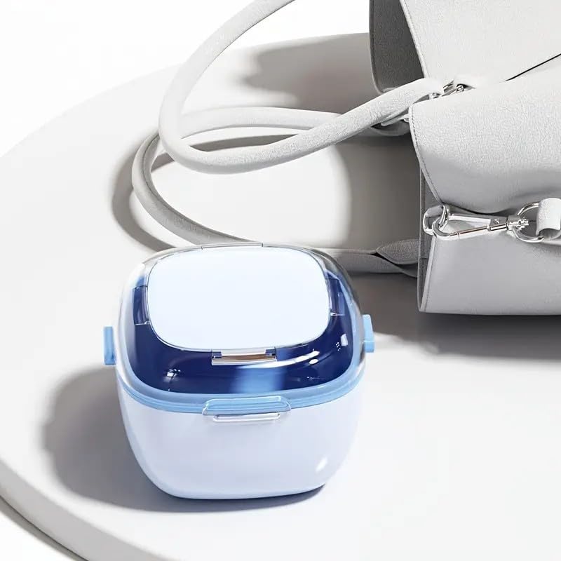 [Australia] - Denture Case Transparent Design Denture Cup with Removable Rinse Basket, Denture Case for Cleaning, Soaking, and Storing Dentures, Mouthguards and Orthodontic Retainers (Light blue) Light blue 
