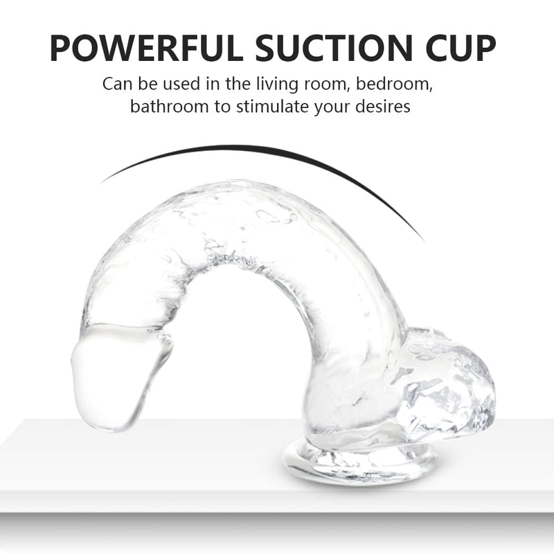 Small Realistic Clear 6 inch Cute Dildo,Adult Sex Toy with Suction Cup Dildo, Suitable for Beginner Women/Men/Gay with thin and slim Poke, can be Use for G-spot and Anal Transparent