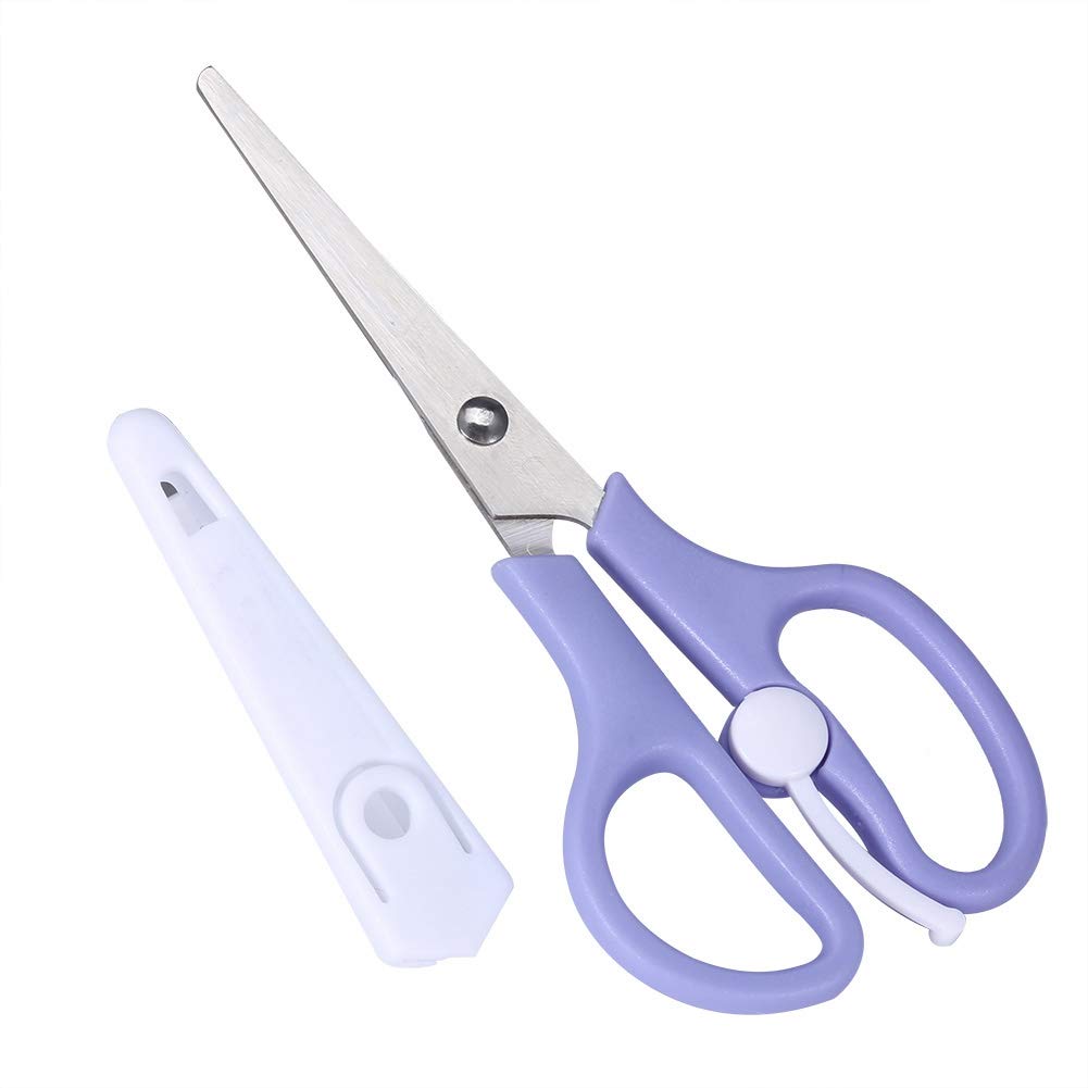 Food Shears Stainless Steel Baby Scissors Food Scissor with Plastic Cover for Toddlers, Preschool Training Kids Scissors(Purple) Purple