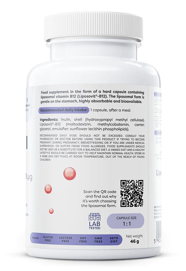 Osavi Liposomal Vitamin B12 100 μg – 120 Vegan Capsules | Liposovit®-B12 Capsules | High Absorption & Gentle on Stomach | Supports Nervous System, Energy & Red Blood Cells 120 count (Pack of 1)