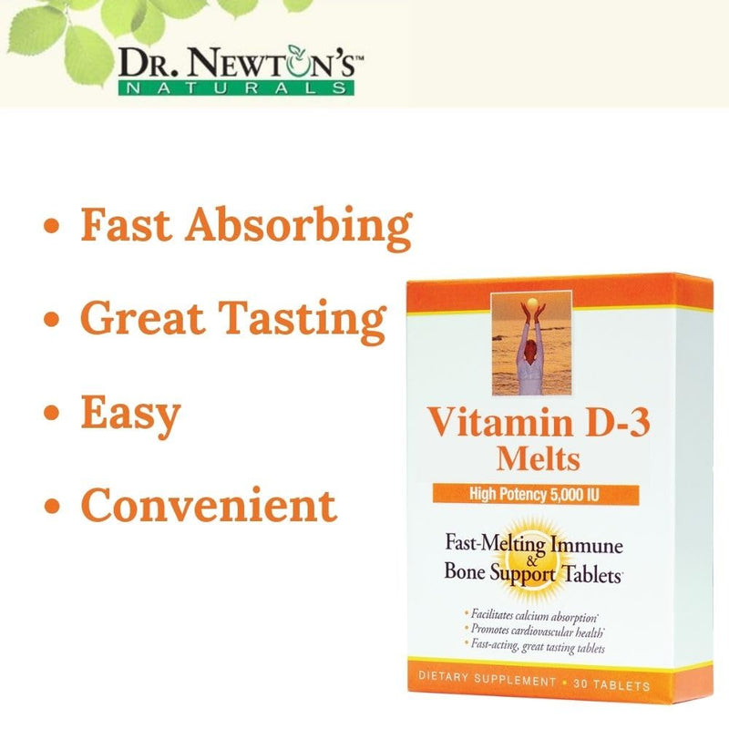 Dr. Newton's Naturals Vitamin D3 Fast-Melting Tablets - 5000 IU (125 mcg) Helps Maintain Healthy Bones and Immune Support - 30 Tablets - Ultimate Absorption – High Potency-Manufactured in USA