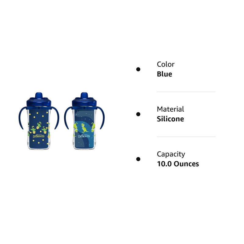 [Australia] - Dr. Brown's Milestones Hard Spout Insulated Sippy Cup with Handles, Blue, 10 oz, 2 Pack, 12m+ 10 Ounce (Pack of 2) 