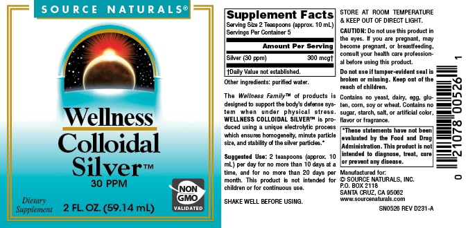[Australia] - Source Naturals Wellness Colloidal Silver 30 ppm, Supports Physical Well being* - 2 Fluid oz 