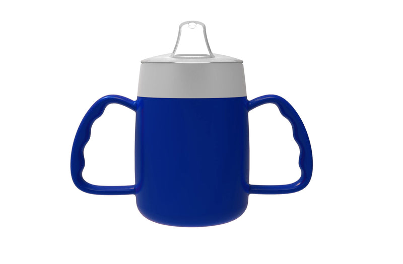 Two Handled 140ml Adult Drinking Cup, Internal Cone, and Spouted Lid. Perfect for A Spill-Proof Sipping Experience Adult Drinking Mug/Drinking Cup/Sippy Cup Get Your Drinking Aid Now! (Blue) Blue