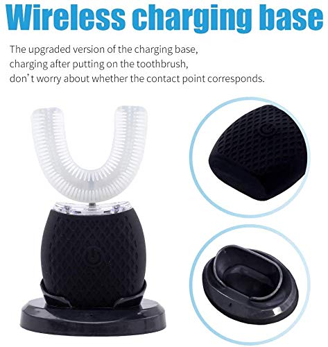 Maybuy Ultrasonic Automatic Toothbrush, Ultrasonic U-Shaped Toothbrushes for Adult, 360° Electric Sonic Tooth Brush with Automatic Timer, Wireless Charging Teethbrush Kit for Travel Or Home (Black)